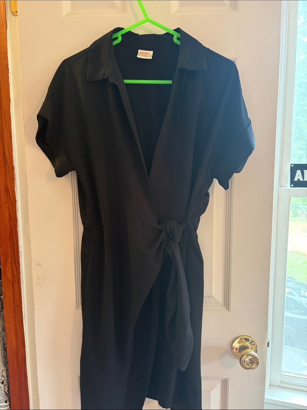 Black Short-Sleeve Wrap Mini Dress with Side Tie